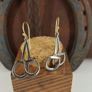 18 Karat YG and Silver Horsebit Earrings